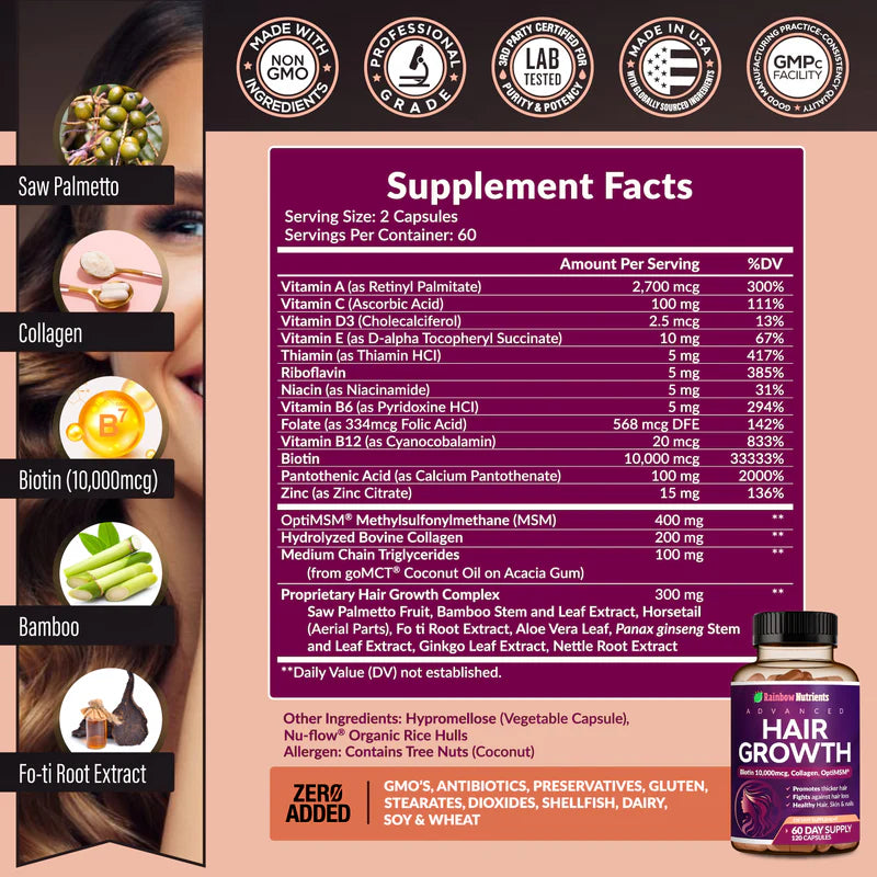 💊 Hair Growth – El Suplemento que Fortalece tu Cabello desde la Raíz  (60 Capsulas)
