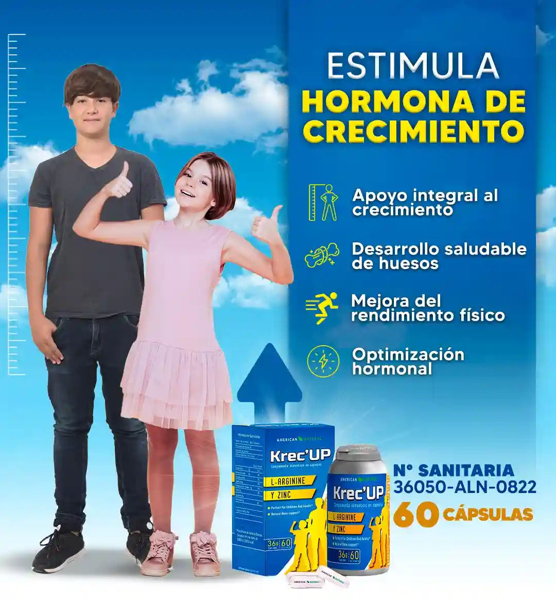 Krece Up Forte Kids - Con Zinc y L-Arginina para un crecimiento fuerte y saludable😊